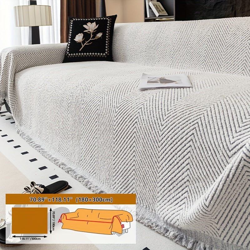 Thickened Plush Sofa Cover - Non-Slip, Pet-Friendly Furniture Protector - 4 Sizes - Living Room, Bedroom & Office - Khaki, White & Black, Grey & Black