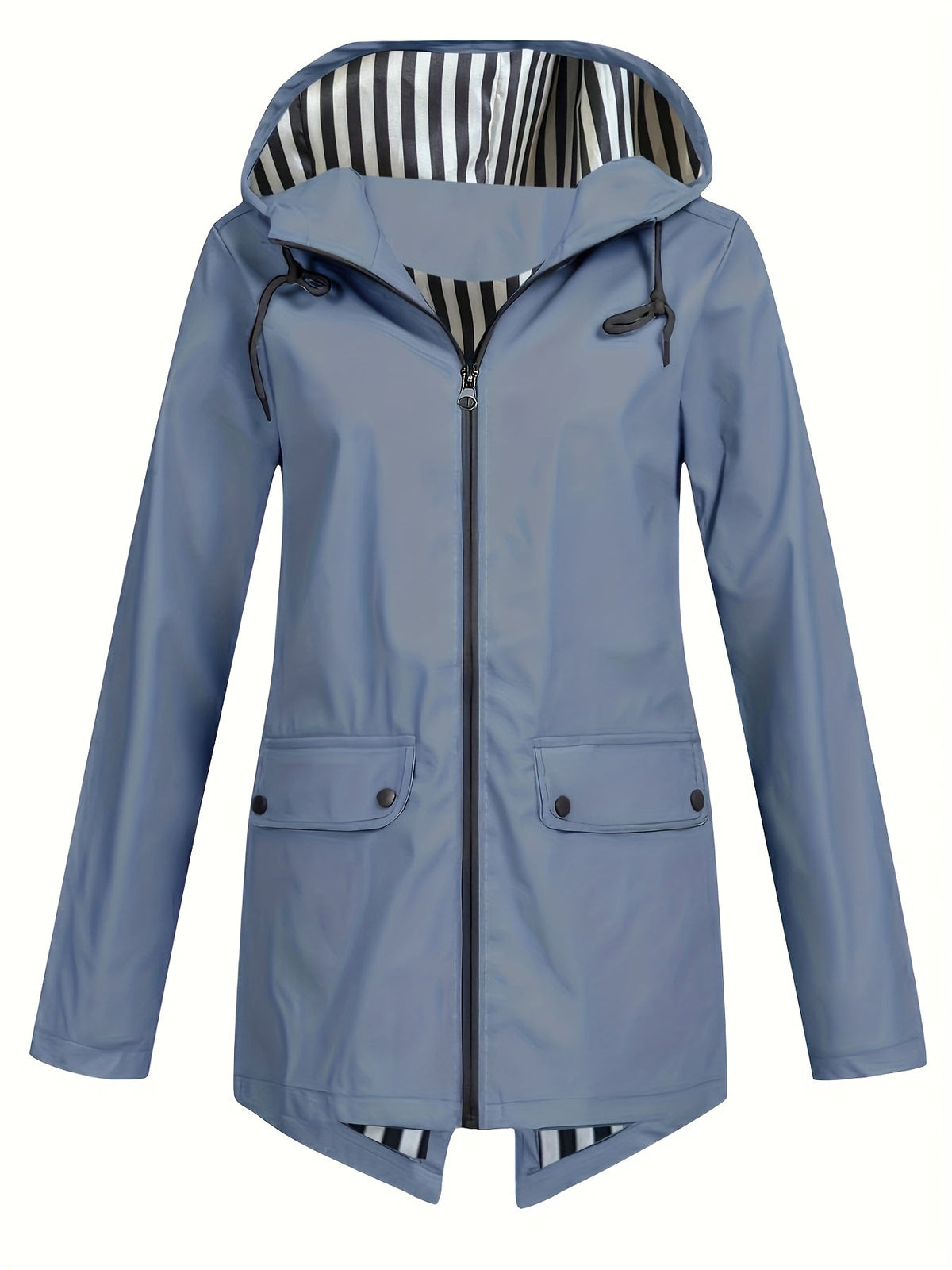 Women's Striped Lined Hooded Windbreaker Jacket Fall Winter Zip Up Outerwear – 8 Colors Sizes S-XXL Lightweight Water-Resistant