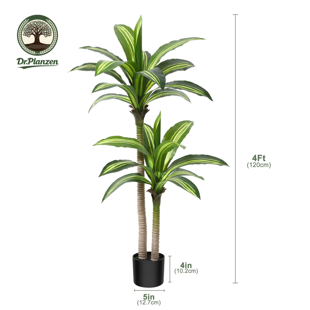 Artificial Dracaena Tree in Pot - 4ft / 5ft / 6ft, Realistic Faux Tropical Floor Plant, Easy Assembly, Pot Included - Indoor & Outdoor Home, Office, Living Room & Porch Decor