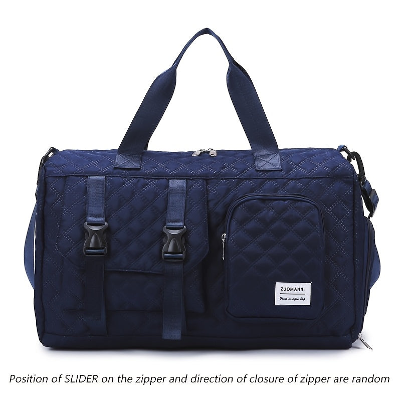 Large Capacity Argyle Travel Duffle Bag - Sports Gym Bag - Spacious & Portable for Overnight & Weekend Trips - Off White, Dark Blue, Green, Pink, Grey, Purple, Khaki & Black