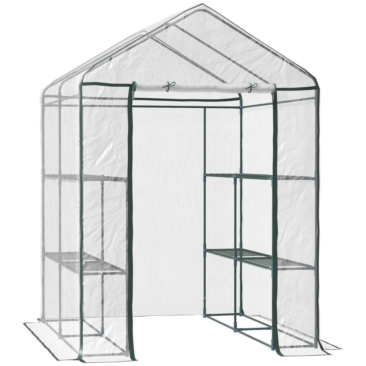 Walk-In Portable Greenhouse 56"x56"x77", 8 Wire Shelves, Transparent PVC Cover, Roll-Up Zipper Door, Ground Stakes & Guy Ropes, for Outdoor Garden Seedlings Flowers Vegetables, Year-Round Growing