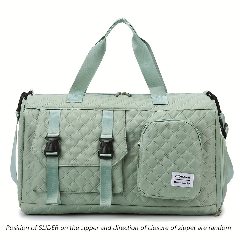 Large Capacity Argyle Travel Duffle Bag - Sports Gym Bag - Spacious & Portable for Overnight & Weekend Trips - Off White, Dark Blue, Green, Pink, Grey, Purple, Khaki & Black