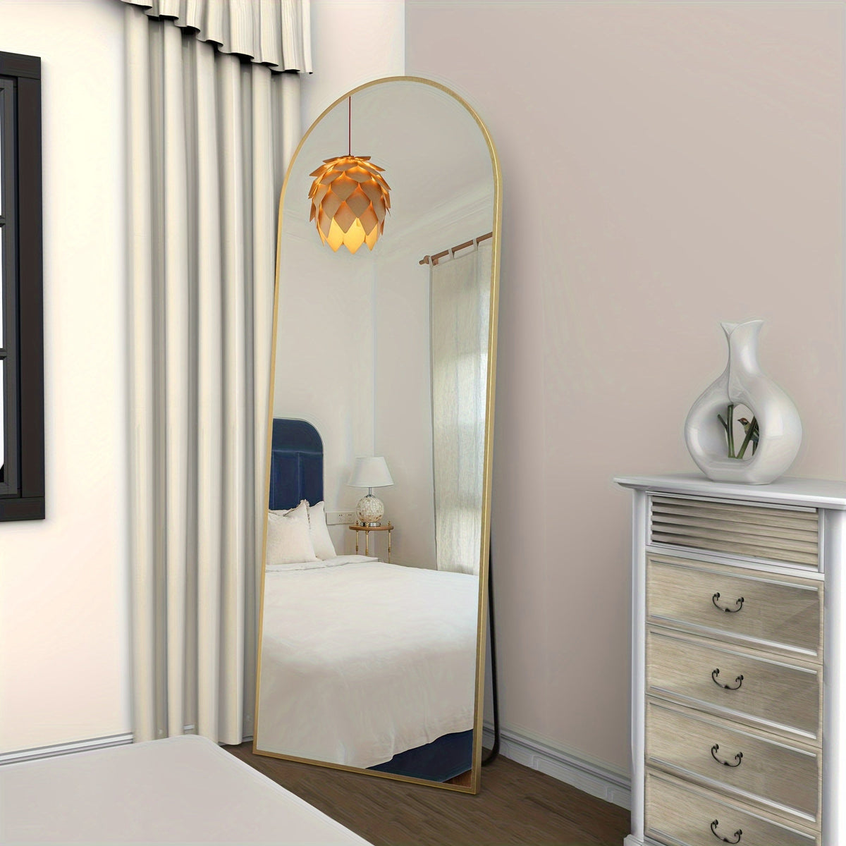Arched Full Length Mirror 64"x21" Black Metal Frame, Floor Standing Leaning Wall Mirror, Arch Vertical Body Mirror for Living Room Bedroom Entryway Bathroom, Modern Home Decor