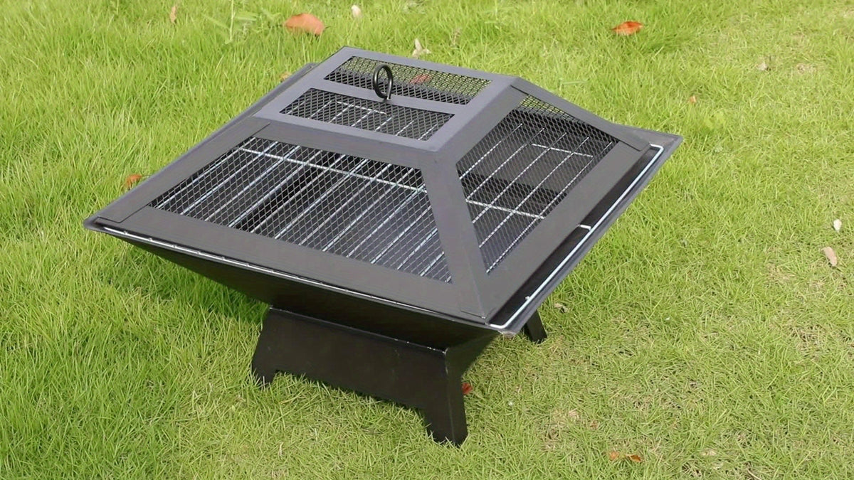 Outdoor Fire Pit 18.5 Inch Heavy-Duty Wood Burning Bowl with BBQ Grill Grate, Ash Collector, Fireproof Cover & Charcoal Hook โ Backyard Patio Heater for Camping, Picnics & Gatherings