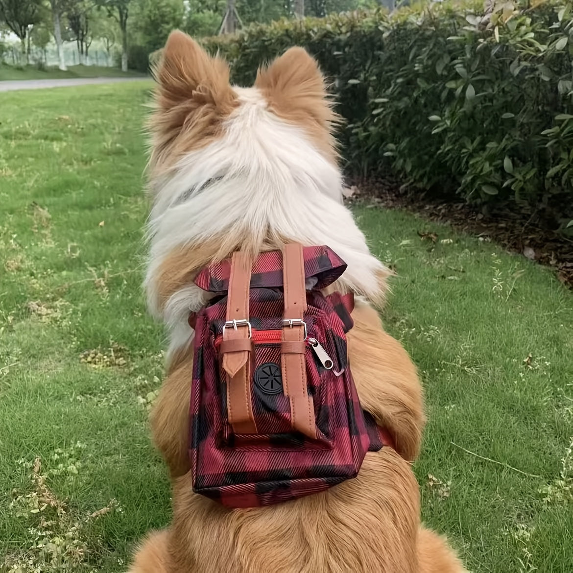 Multifunctional Pet Carrier Backpack with Safety Harness for Small Medium Dogs - Adjustable Chest 17.72-25.59 Inch Portable Dog Travel Bag for Daily Use Hiking Outdoor - Blue Grey Red Check