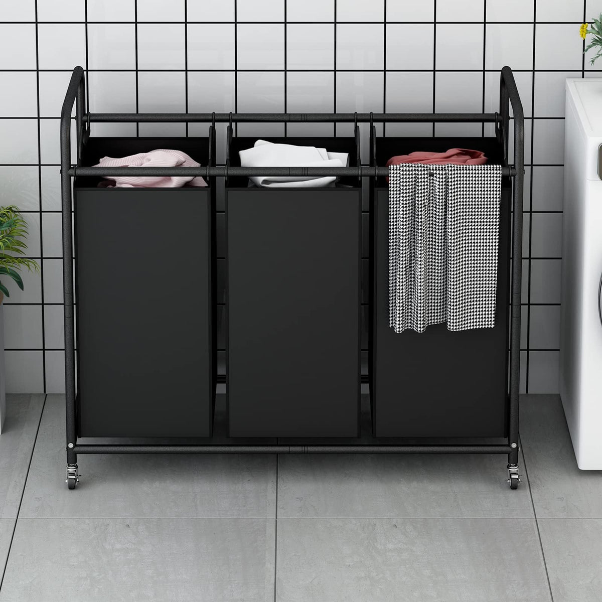 3-Bag Laundry Sorter Cart - 240L/63.4gal, Heavy-Duty Lockable Rolling Wheels, Removable Bags, Non-Woven Reinforced Frame - Bedroom & Laundry Room - Black, Gray, Beige & Brown
