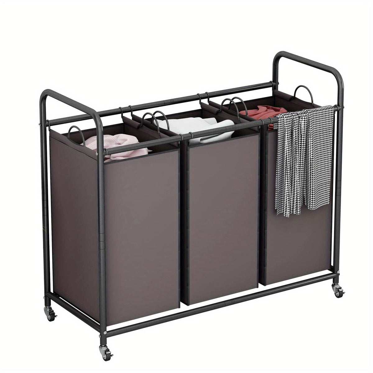 3-Bag Laundry Sorter Cart - 240L/63.4gal, Heavy-Duty Lockable Rolling Wheels, Removable Bags, Non-Woven Reinforced Frame - Bedroom & Laundry Room - Black, Gray, Beige & Brown