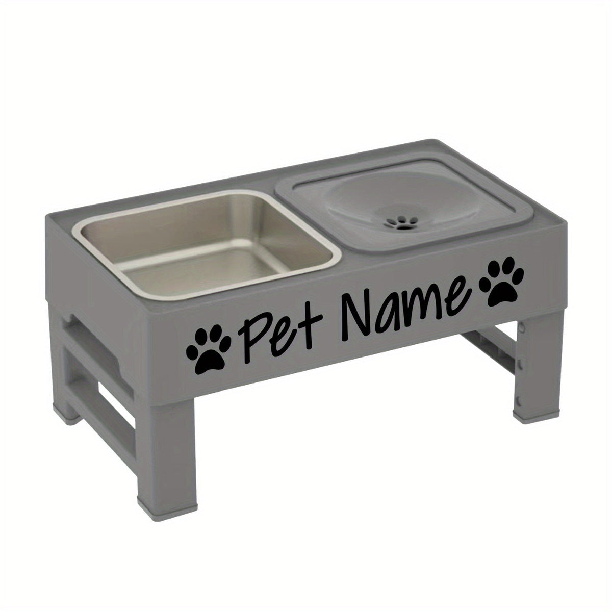 Personalized Elevated Dog Bowls with 4-Height Adjustable Stand - Stainless Steel Dog Food Bowl, Non-Slip No-Spill Raised Feeder for Medium & Large Dogs, Custom Font Name Plate, Black or Gray