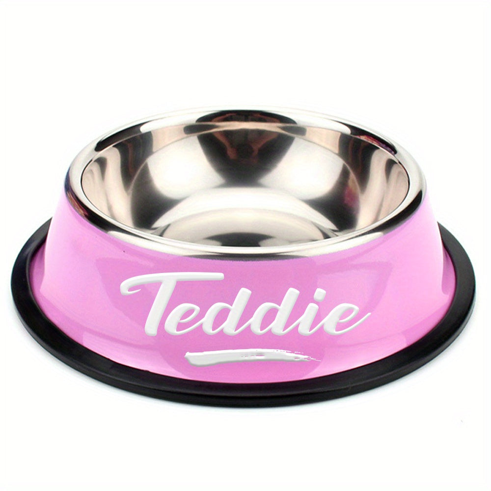 Personalized Stainless Steel Pet Bowl with Custom Name - Anti-Slip Non-Spill Dog & Cat Food Water Bowl, Customized Pet Dish Gift for Dogs Cats, Durable Easy-Clean Metal Bowl with Name Engraving