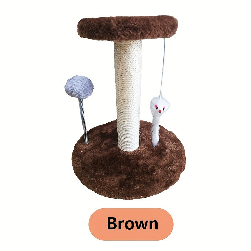Kitten Climbing Frame Cat Scratching Post with Hanging Mouse & Spring Ball Indoor Cat Tree Scratch Pad Activity Center for Young Cats Kittens White Gray Brown