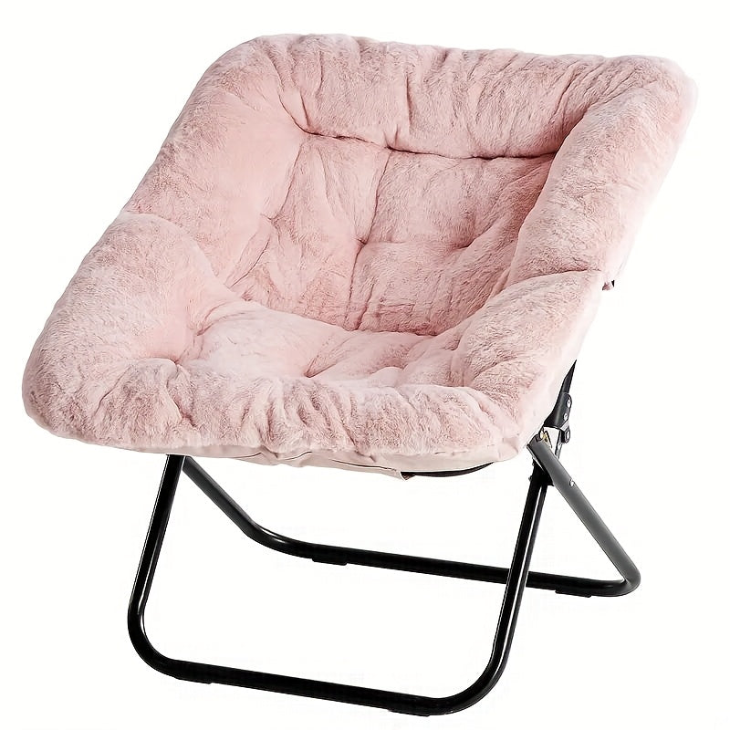 Square Moon Chair Foldable Lounge Chair 450 Lbs Capacity Padded Backrest Sturdy Metal Frame Space-Saving for Bedroom Balcony & Carpeted Floor – White Pink Gray