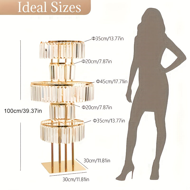 5-Tier Crystal Chandelier Flower Stand – Metal Pedestal with Hanging Crystals for Wedding Centerpiece T-Stage Road Lead Event & Holiday Decoration