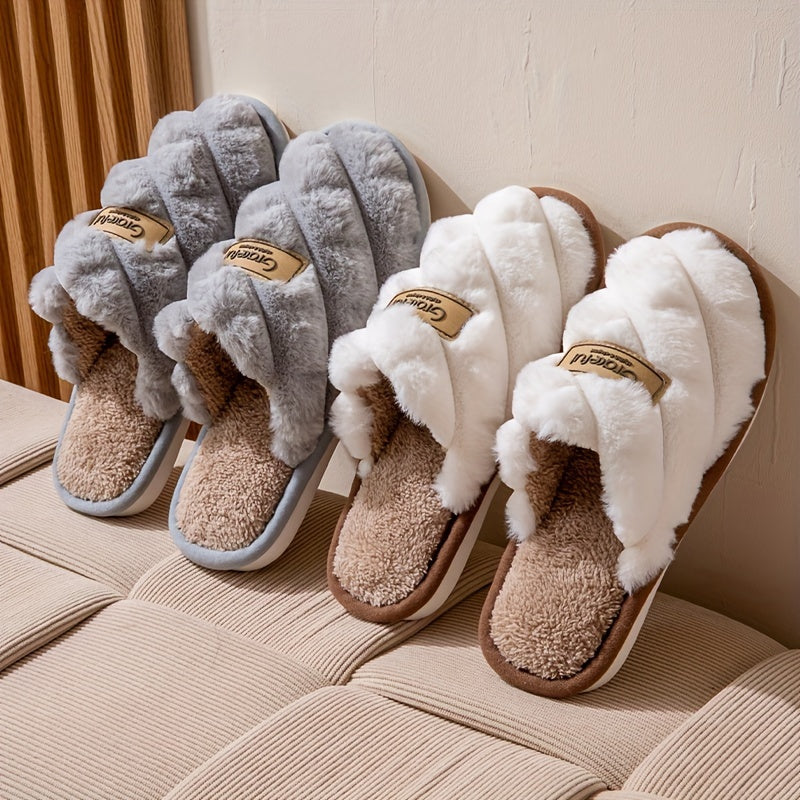 Pineapple Grain Contrast Color Plush Slippers - Unisex, Non-Slip, Warm & Cozy Slip-On Indoor Home Slippers for Autumn & Winter - US 4.5–14 - Ivory White, Pink Red, Light Grey, Royal Blue & Yellow