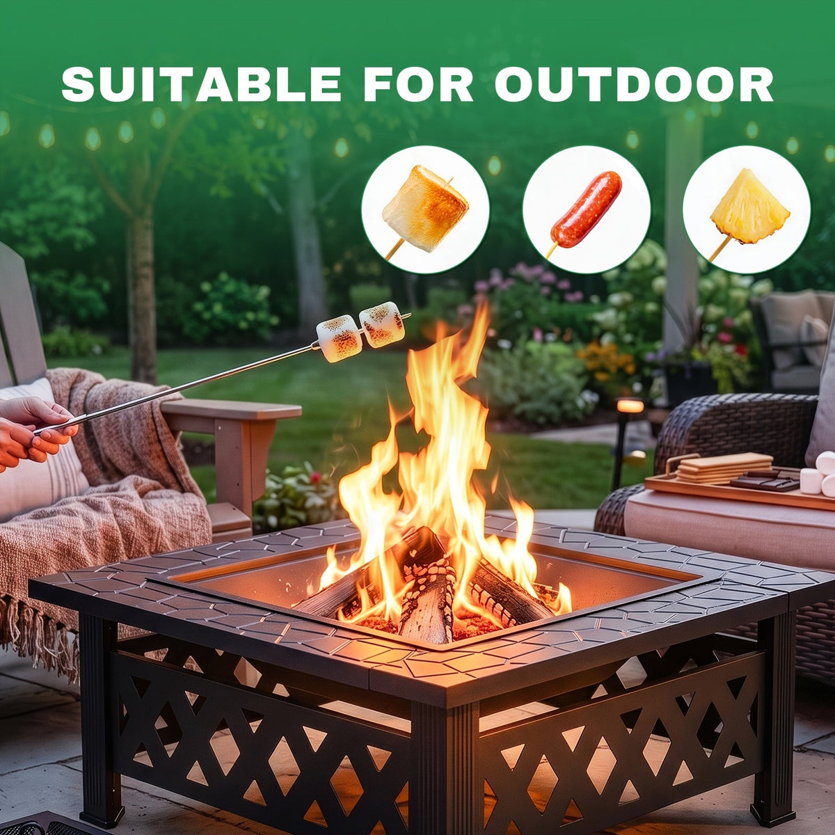 32-Inch Metal Outdoor Fire Pit with Mesh Screen Lid & Ash Fork – Wood Burning Backyard Fire Pit for Garden, Patio & Cozy Outdoor Gatherings, Durable Black Steel – Nova Mart