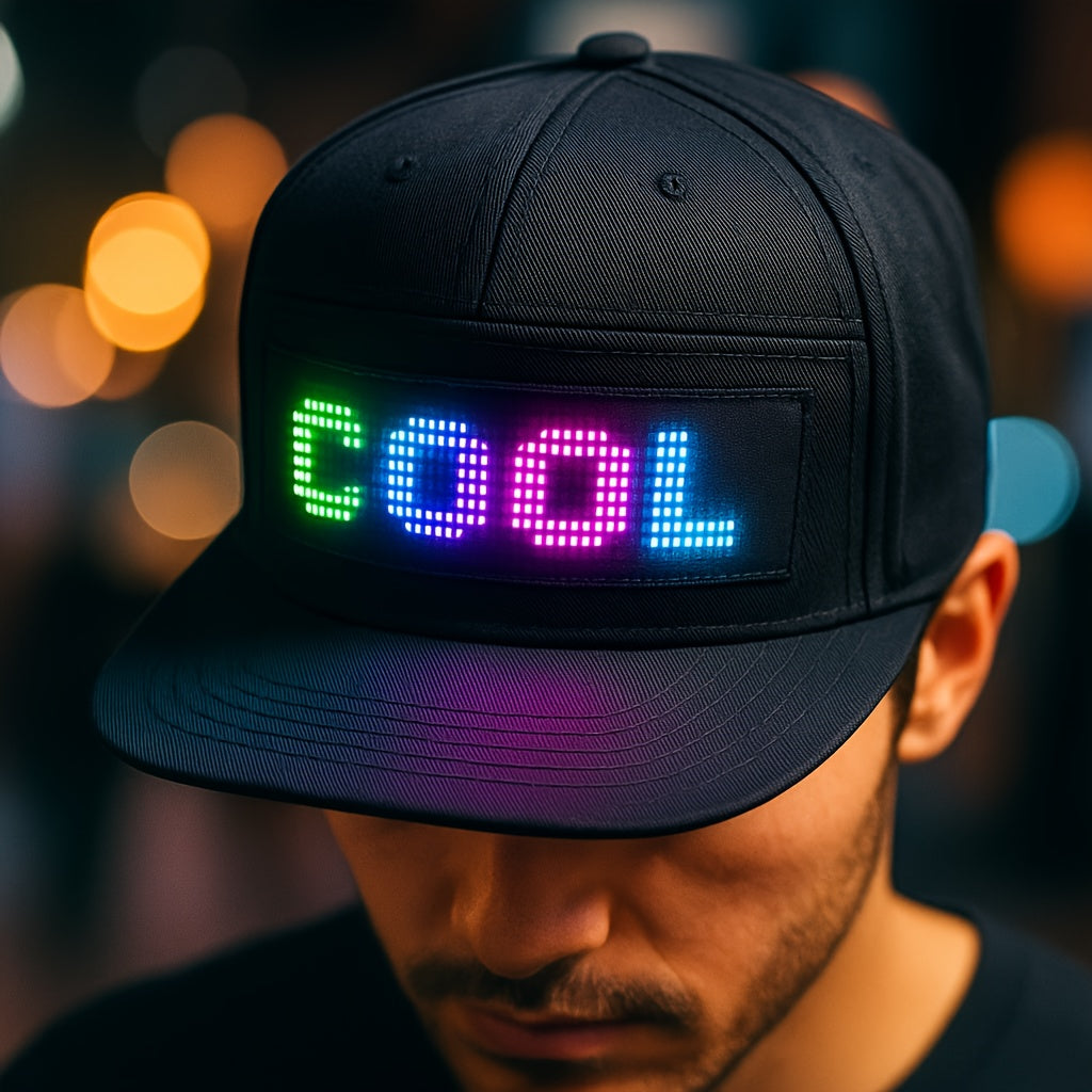 Programmable LED Hat with Scrollable Text & Animated Patterns โ App-Controlled, Adjustable Woven Baseball Cap for Men, Black, Perfect for Parties, Festivals & Holidays