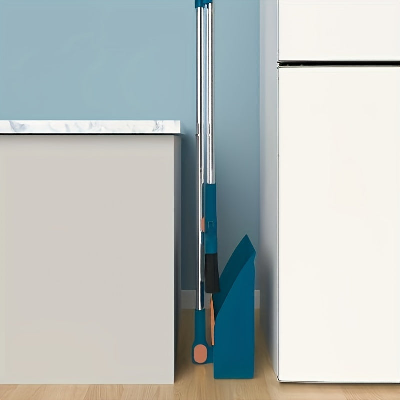 2-Piece Handle Broom & Dustpan Set - Portable Indoor Sweeping Set for Home, Kitchen, Wood Floors & Pet Hair - Standard & Extended Handle - White, Blue & Orange