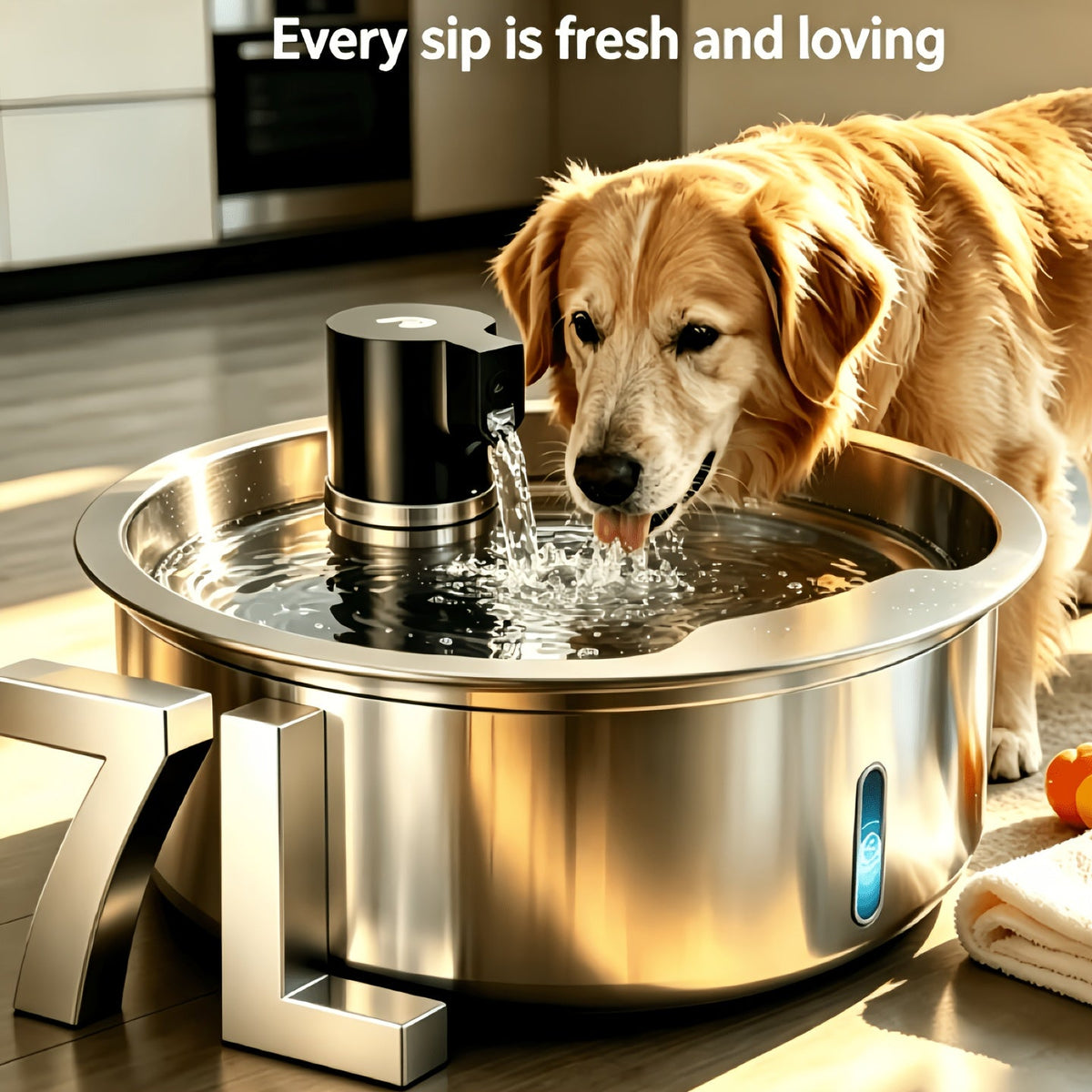 Automatic Pet Water Fountain - 1.85-Gallon Stainless Steel, USB-Powered, for Cats & Dogs & Multi-Pet Households - Includes Filter Cartridges - Silvery