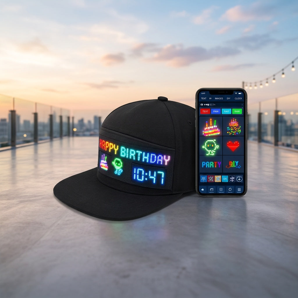 Programmable LED Light-Up Baseball Cap โ Bluetooth App Scrolling Text & Animation, Rechargeable Flashing Hat for Parties Music Festivals Night Runs, Adjustable Teens Gift