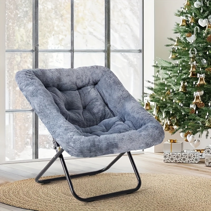 Square Moon Chair Foldable Lounge Chair 450 Lbs Capacity Padded Backrest Sturdy Metal Frame Space-Saving for Bedroom Balcony & Carpeted Floor – White Pink Gray
