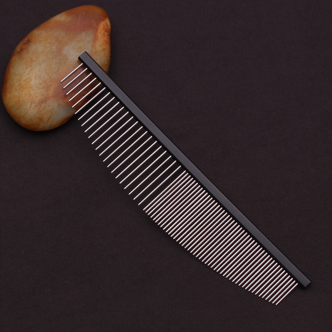 Pet Hair Removal Comb Metal Grooming Brush for Dogs & Cats - Aluminum Handle Deshedding Comb for Loose Floating Fur, Durable Anti-Static Pet Detangling Comb for Long & Short Coats, Crescent Design