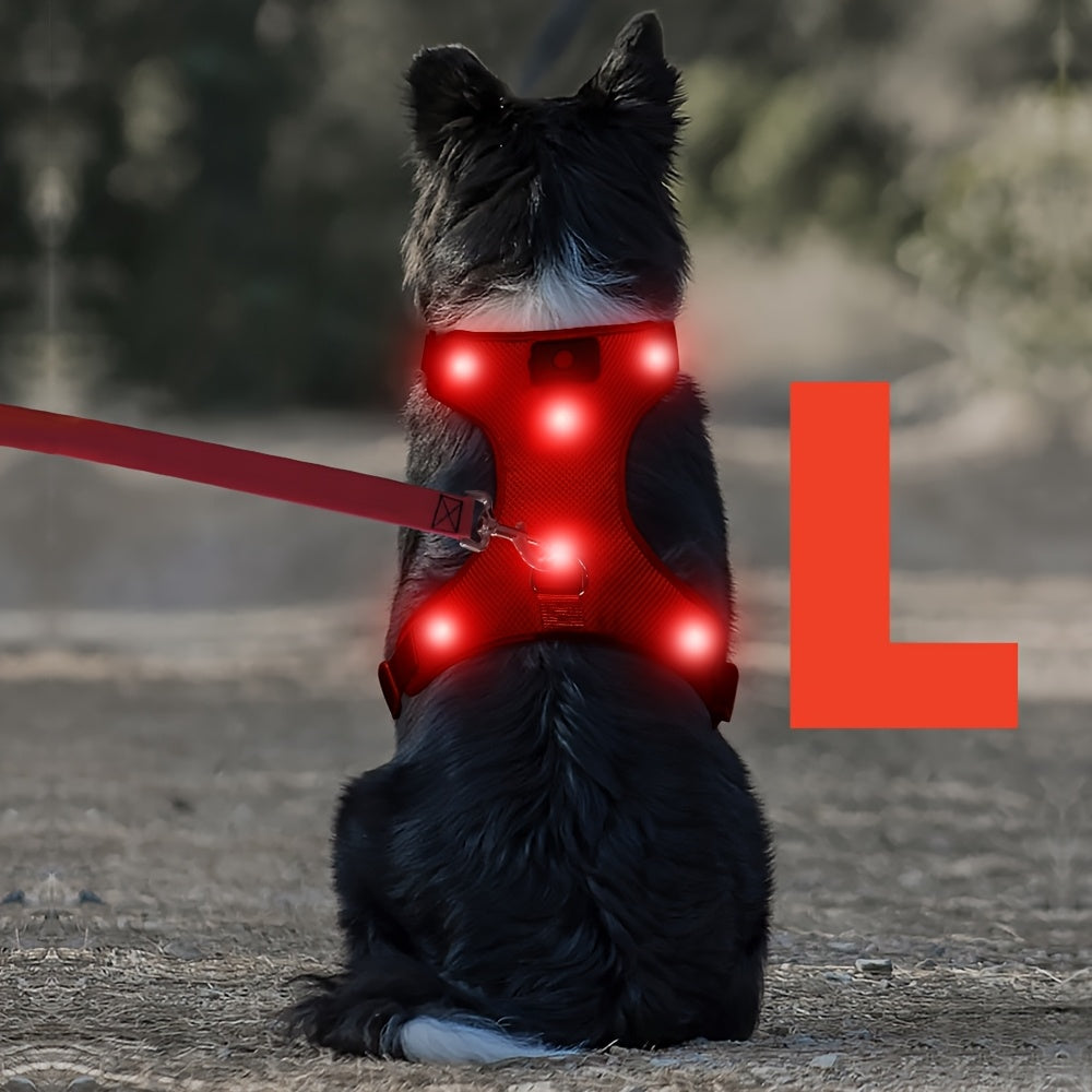 LED Light Up Dog Harness No Pull - Rechargeable Washable Glowing Dog Vest Harness with Detachable Battery for Safe Night Walking and Camping, 4 Colors & Sizes S M L for Small Medium Large Dogs