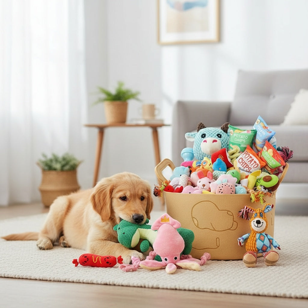 Squeaky Dog Plush Toys Set 15pcs โ Bite-Resistant Cartoon Interactive Dog Toys for Tug of War, Random Styles, Small Medium Large Dogs & Puppies