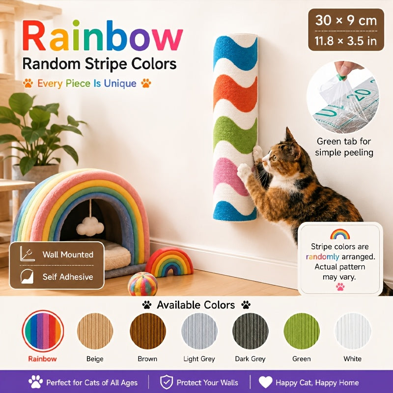 Wall-Mounted Cat Scratching Post – Self-Adhesive Cylindrical Sisal Scratcher, Horizontal & Vertical Combination Assembly, Space-Saving Claw Sharpening for Indoor Cats, 6 Colors