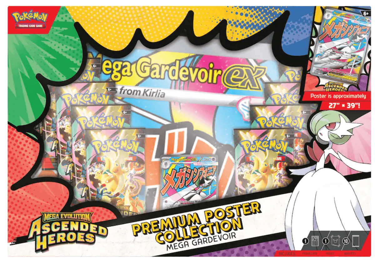 Pokemon TCG Mega Evolution Ascended Heroes Premium Poster Collection 10 Booster Packs Full Art Foil Promo Card Large Poster Mega Gardevoir ex Mega Lucario ex Gift for Collectors