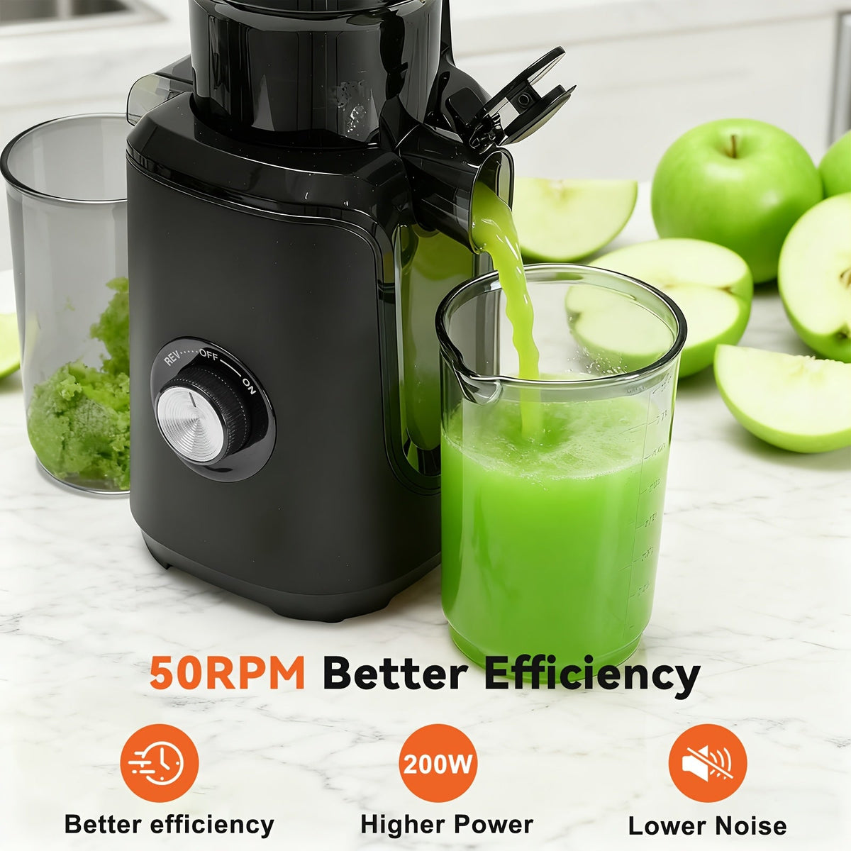 Cold Press Masticating Juicer 200W – Slow Juice Extractor with Reverse Function & Easy-Clean Blade-Free Design for Fruits Vegetables Nut Milk