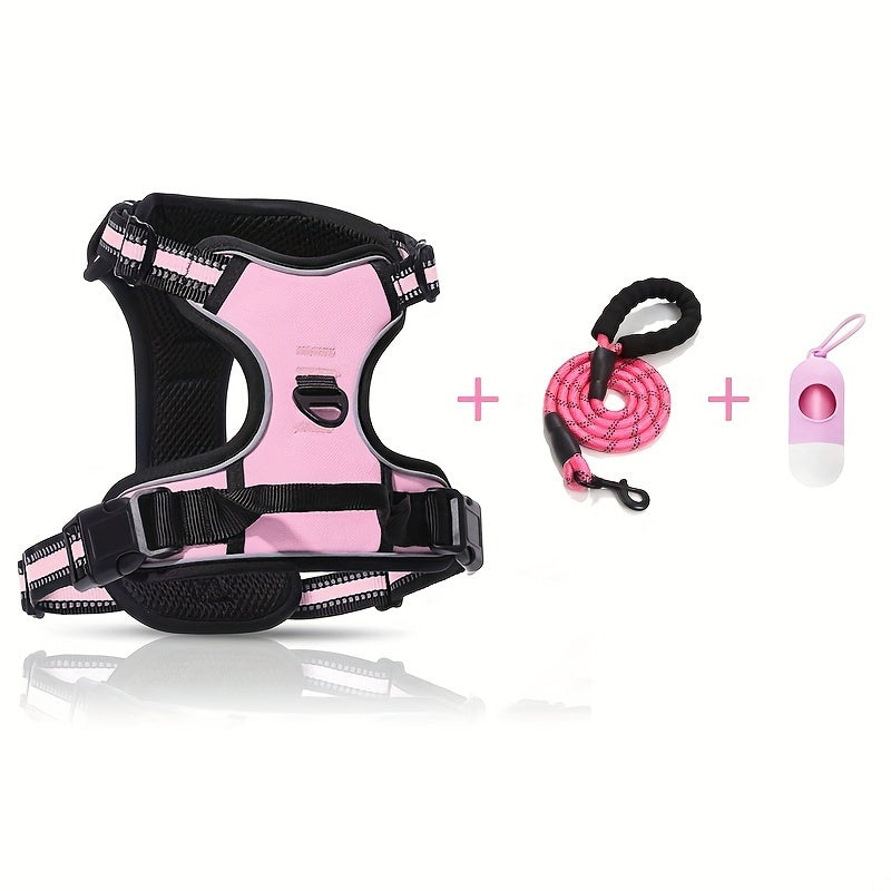 3pcs Anti-Escape Dog Harness Set with Leash & Poop Bag Dispenser – Adjustable No-Pull Chest Harness for Medium & Large Dogs – Complete Dog Walking Gear Set for Outdoor Adventures