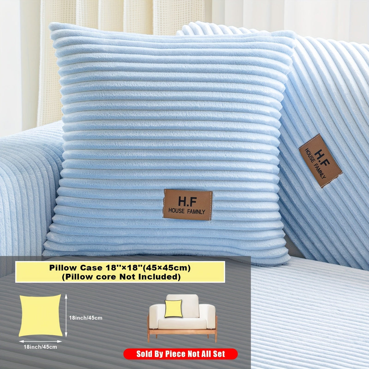 Short Plush Striped Sofa Cover & Cushion - All-Season, Pet-Friendly & Non-Slip - Armchair, Loveseat, 3/4/5-Seater, Backrest, Armrest & Pillowcase - White, Dark Gray, Light Gray, Coffee & Blue