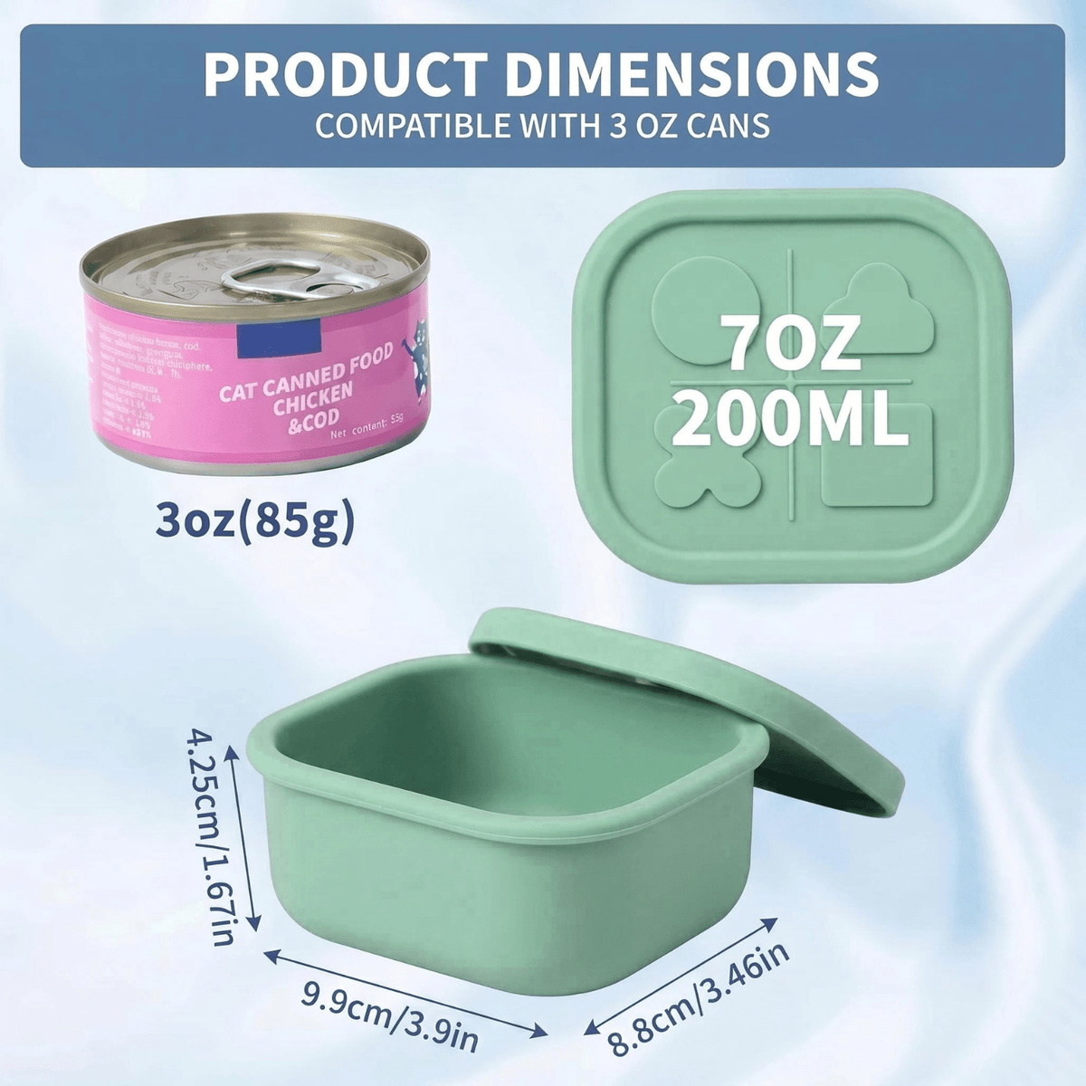 Silicone Pet Food Can Lid & Storage Container – Airtight Reusable Wet Food Sealer for 3oz Dog Cat Food Cans, Keep Food Fresh in Fridge, 5 Colors: Purple Blue Pink Green Yellow