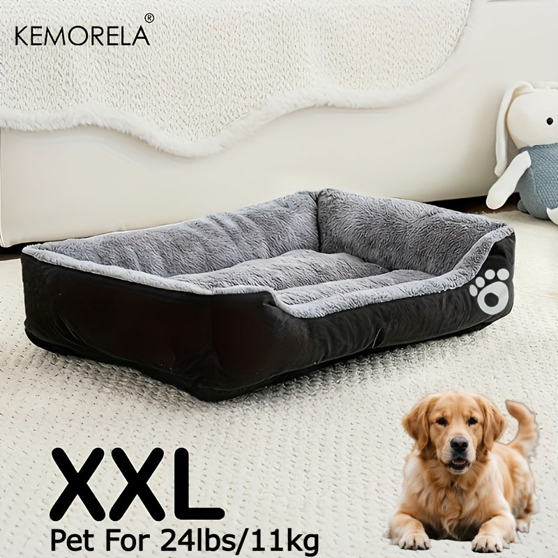 Large Rectangular Dog Bed with Paw Print Design for Small to Medium Dogs – Warm Soft Polyester Pet Bedding, Durable All-Season Dog Mat, Stylish Indoor Dog Bed