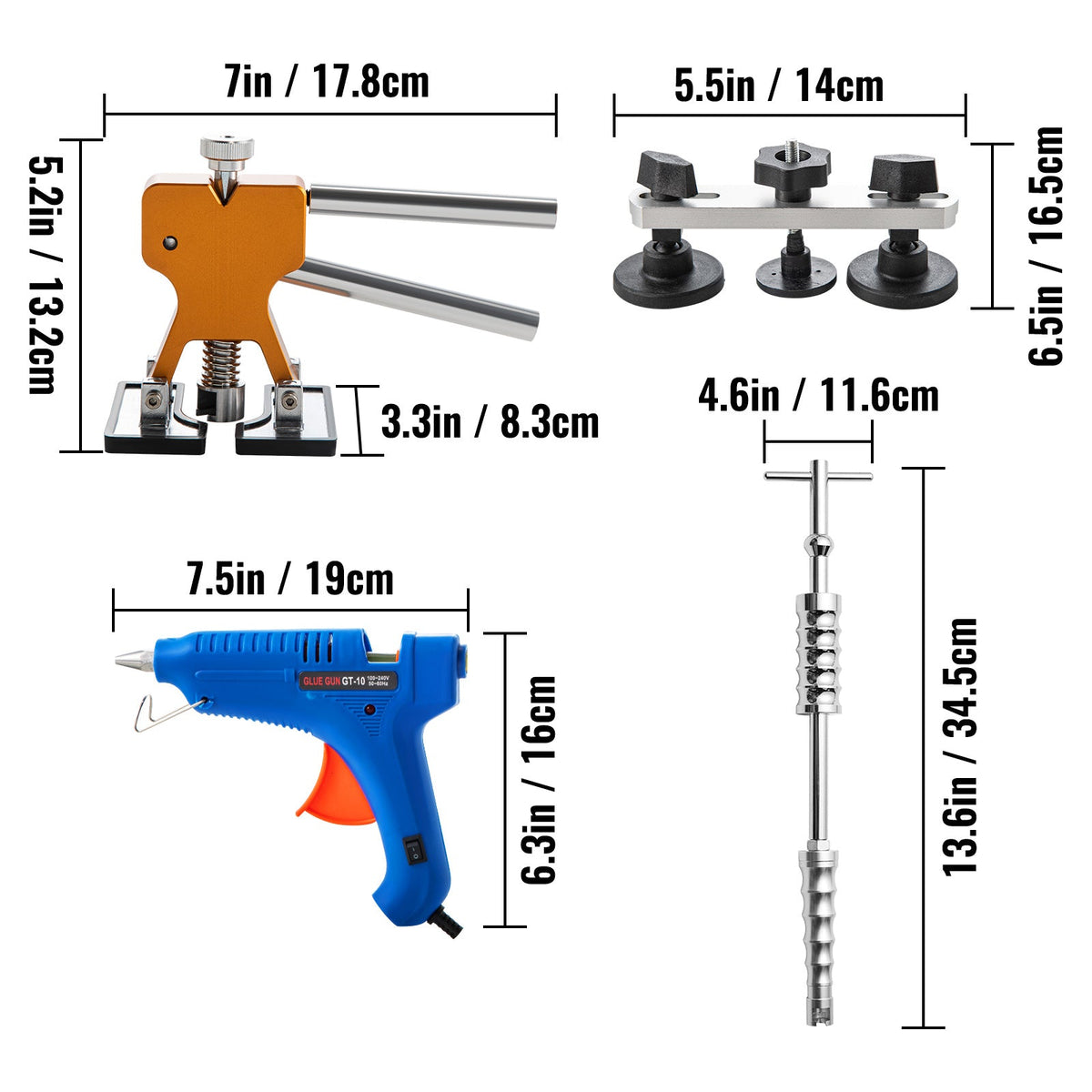 VEVOR 89-Piece Paintless Dent Repair Kit with Golden Dent Lifter Glue Puller Tabs 10 Rods Slide Hammer & Hot Glue Gun for Auto Hail Damage Door Dings & Minor Dents – No Paint Damage