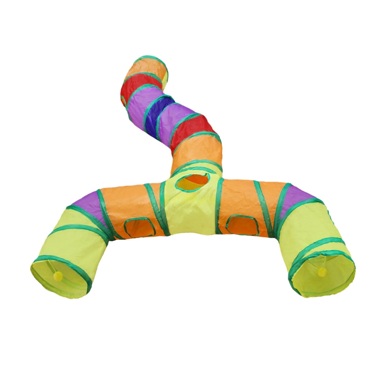Collapsible Cat Tunnel H-Shape 4-Way with Interactive Play Balls – Washable Tear-Resistant Cat Tube for Indoor Play & Hide-and-Seek, Durable Kitten Entertainment Toy, Iridescent Rainbow & More Colors