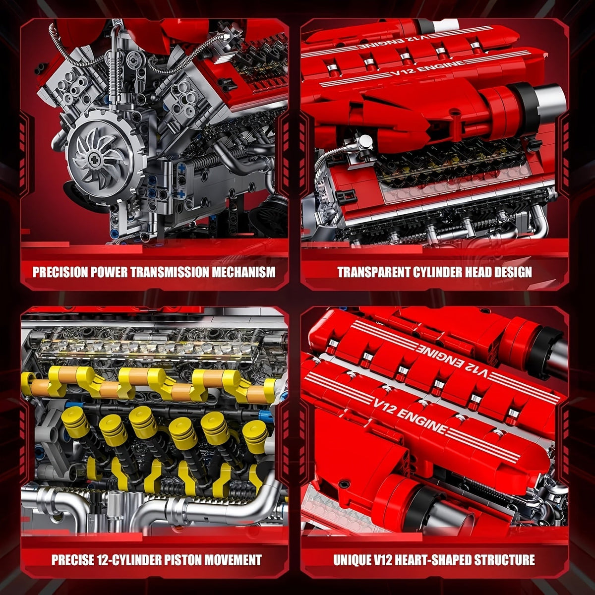 V12 Engine Model Kit That Runs 1607pcs – 12-Cylinder Sports Car Engine Building Set, Realistic Working V12 Engine Display Model, STEM Engineering Construction Toy, Educational Gift for Teens Adults Men Boys