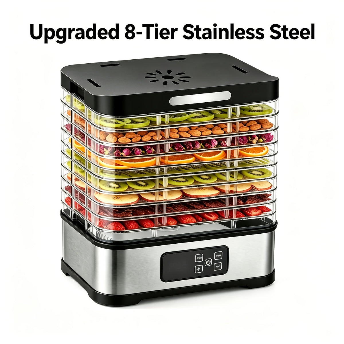 Food Dehydrator - 5-Tray & 8-Tier BPA-Free Stackable, 95–158°F Digital Temp Control, Quiet <33dB, 240W - Jerky, Fruit, Meat, Veggies, Herbs & Snacks - Silver & Green