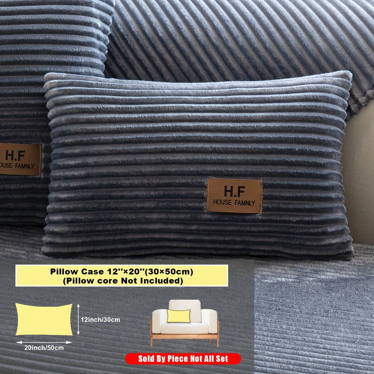 Short Plush Striped Sofa Cover & Cushion - All-Season, Pet-Friendly & Non-Slip - Armchair, Loveseat, 3/4/5-Seater, Backrest, Armrest & Pillowcase - White, Dark Gray, Light Gray, Coffee & Blue