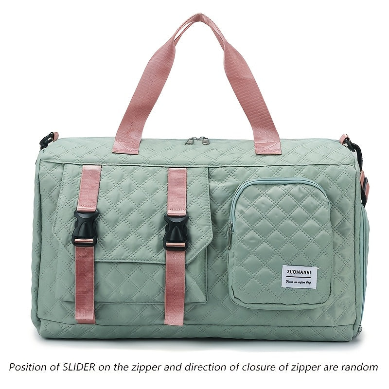 Large Capacity Argyle Travel Duffle Bag - Sports Gym Bag - Spacious & Portable for Overnight & Weekend Trips - Off White, Dark Blue, Green, Pink, Grey, Purple, Khaki & Black