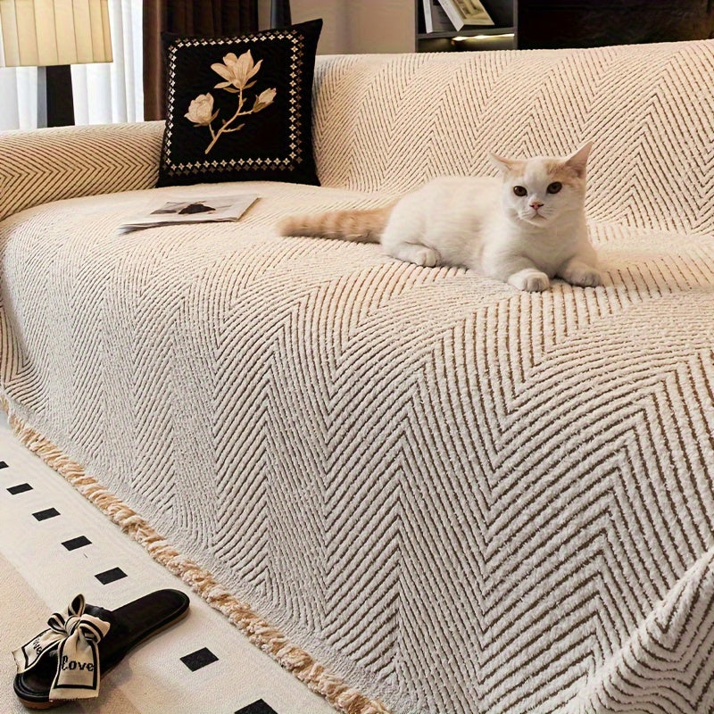 Thickened Plush Sofa Cover - Non-Slip, Pet-Friendly Furniture Protector - 4 Sizes - Living Room, Bedroom & Office - Khaki, White & Black, Grey & Black