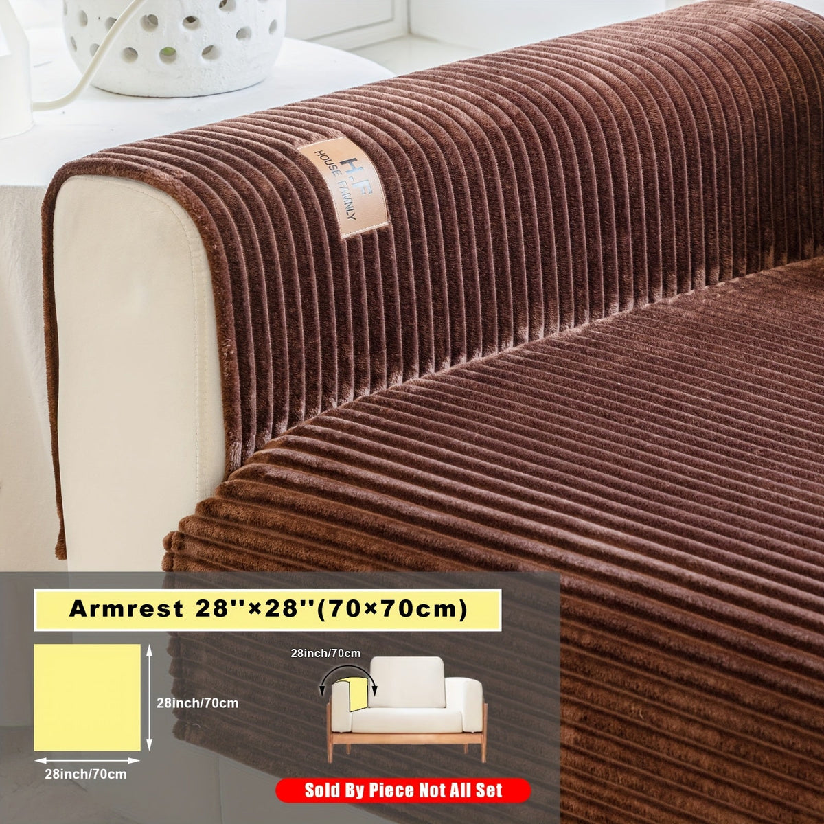 Short Plush Striped Sofa Cover & Cushion - All-Season, Pet-Friendly & Non-Slip - Armchair, Loveseat, 3/4/5-Seater, Backrest, Armrest & Pillowcase - White, Dark Gray, Light Gray, Coffee & Blue