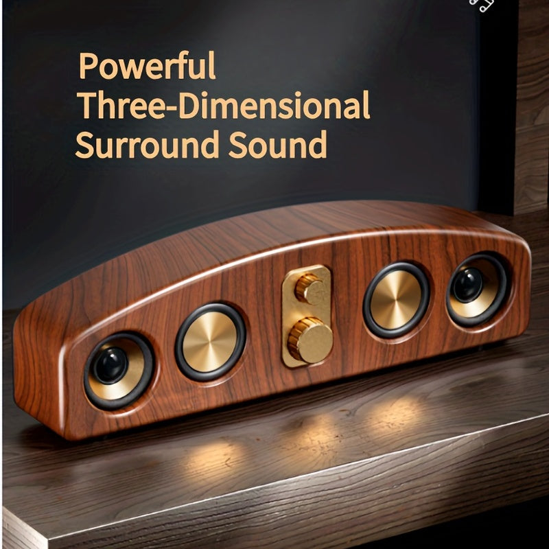 Portable Wireless Bluetooth Speaker with Subwoofer & Stereo Sound – USB-C Powered Deep Bass for Smartphones Tablets & Laptops Party & Outdoor Use in Wood Grain Dark Green & Grey