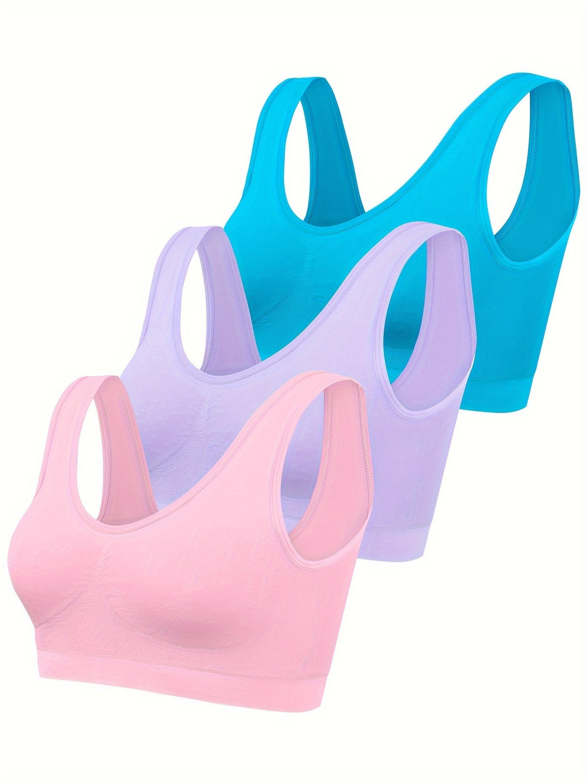 3-Pack Women's Seamless Ribbed Nylon Sports Bras - Thin, No Padding, Tank Top Style - Stretchy & Breathable - S–XXL - Black, White, Beige & Multi-Color Packs