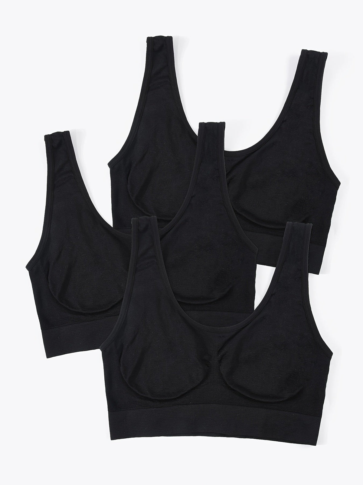 3-Pack Women's Seamless Ribbed Nylon Sports Bras - Thin, No Padding, Tank Top Style - Stretchy & Breathable - S–XXL - Black, White, Beige & Multi-Color Packs