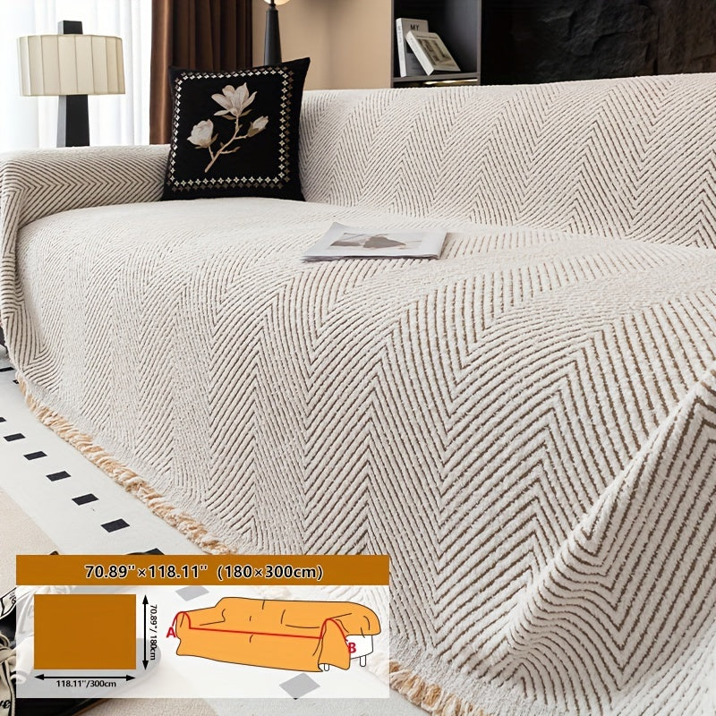 Thickened Plush Sofa Cover - Non-Slip, Pet-Friendly Furniture Protector - 4 Sizes - Living Room, Bedroom & Office - Khaki, White & Black, Grey & Black