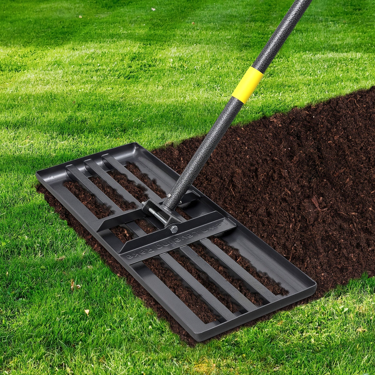 Heavy Duty Lawn Leveling Rake 30x10 or 17x10 Inch Stainless Steel Leveler Reinforced Welds 5-6 Ft Handle Anti-Flip Smooth Edge for Soil Dirt Yard Top Dressing & Landscaping
