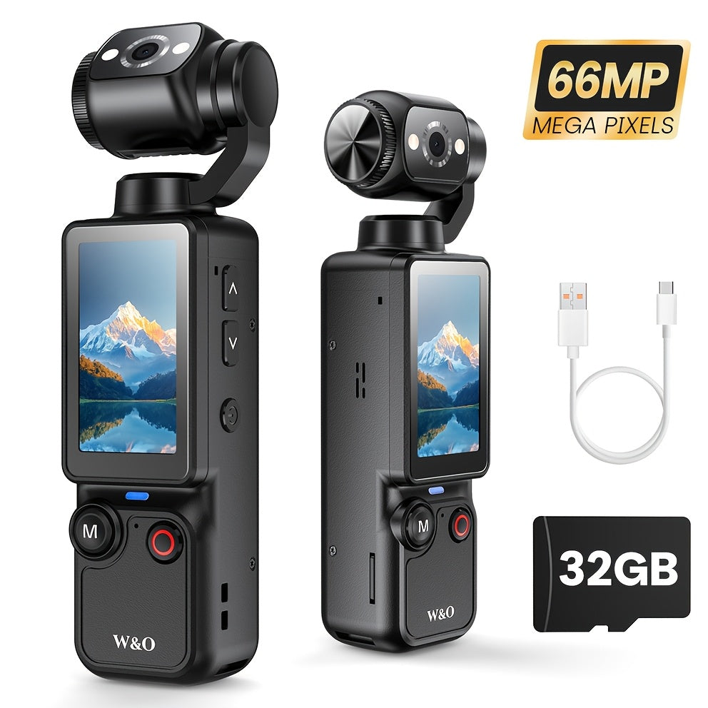 2.5K UHD Vlogging Camera with 180° Rotating Lens - 1.9" CMOS, USB Rechargeable Action Camcorder for Vlogging, Live Streaming & Outdoor Adventures - Black