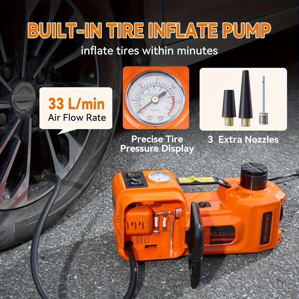 5-Ton (11,023lb) Electric Hydraulic Car Jack with Built-In Air Pump, Impact Wrench & LED Light – Portable Car Lift for SUV MPV Sedan & Truck Tire Replacement & Garage Maintenance