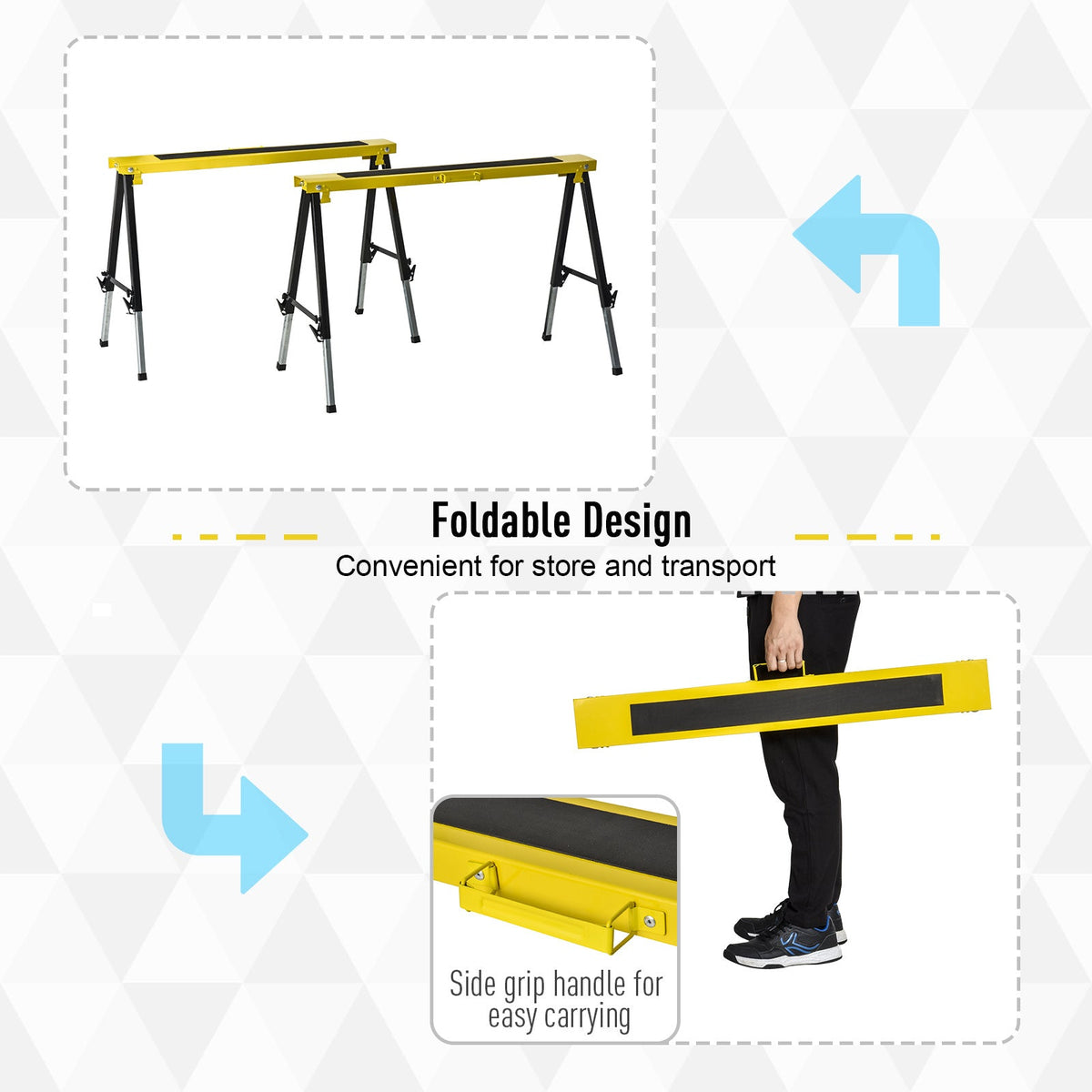Sawhorse 2-Pack, 12-Level Adjustable Height 24.4"-35.4", 220 lbs Max Load, A-Frame Steel, Non-Slip EVA Surface, Folding & Portable with Carry Handle, for Woodworking, DIY & Construction