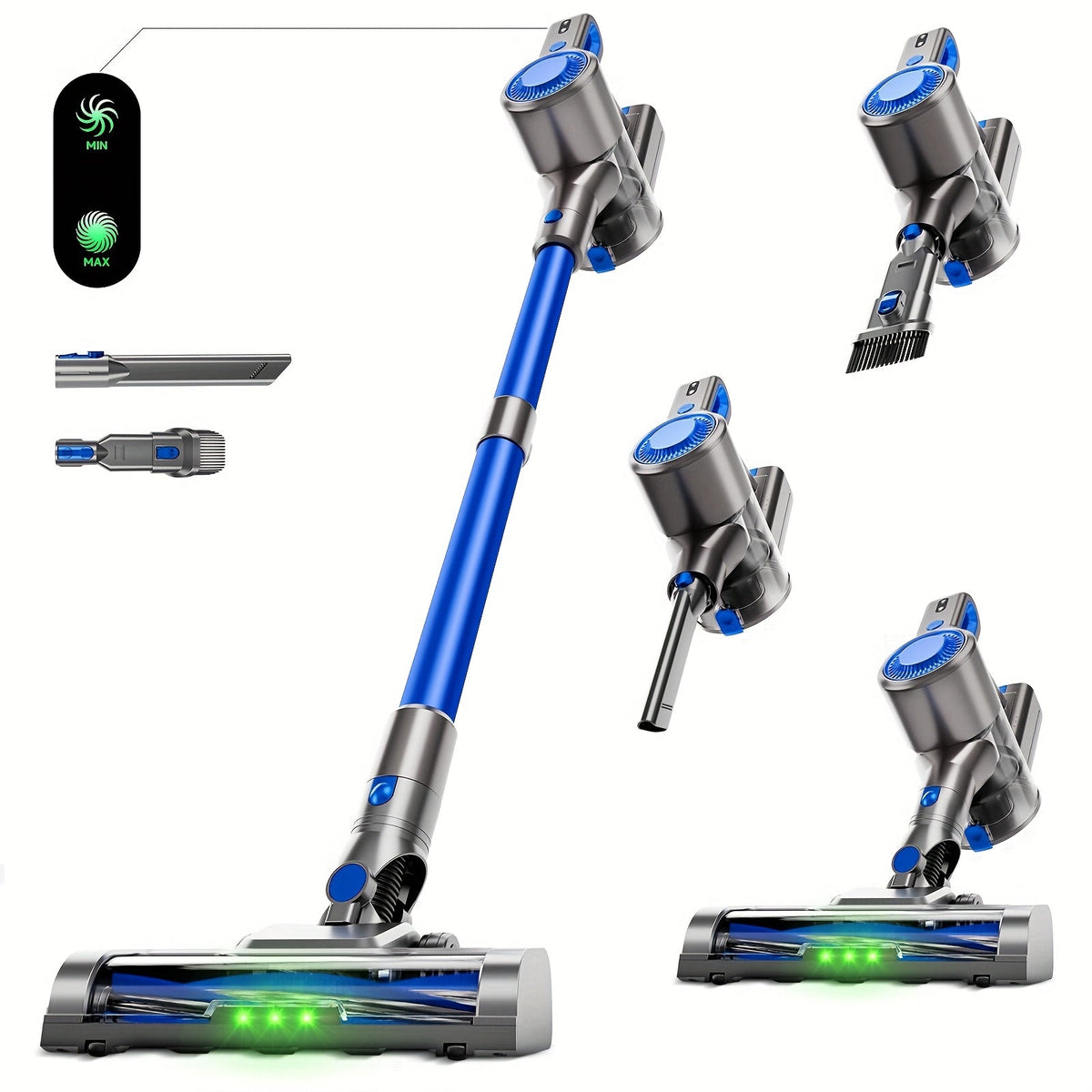 Wired & Wireless Cordless Stick Vacuum Cleaner - 55–70 KPa, 3-Speed, 45-Min Battery, Detachable Battery, LED Floor Brush - Pet Hair, Carpet & Hard Floor - Lightweight Handheld